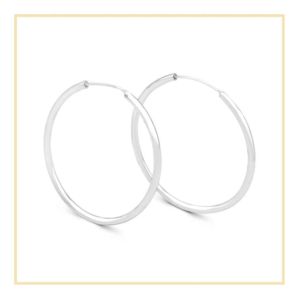 Silver Plain Hoop Women Earrings 2 mm 25 - 70 mm