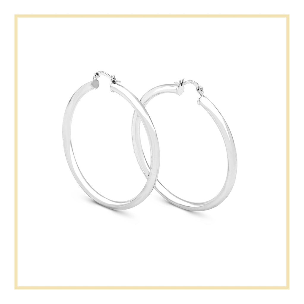 Silver Plain Hoop Women Earrings 4 mm 25 - 80 mm