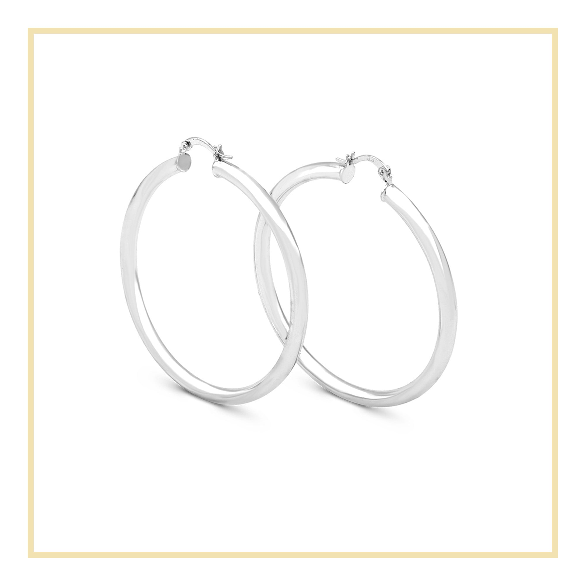 Silver Plain Hoop Women Earrings 4 mm 25 - 80 mm