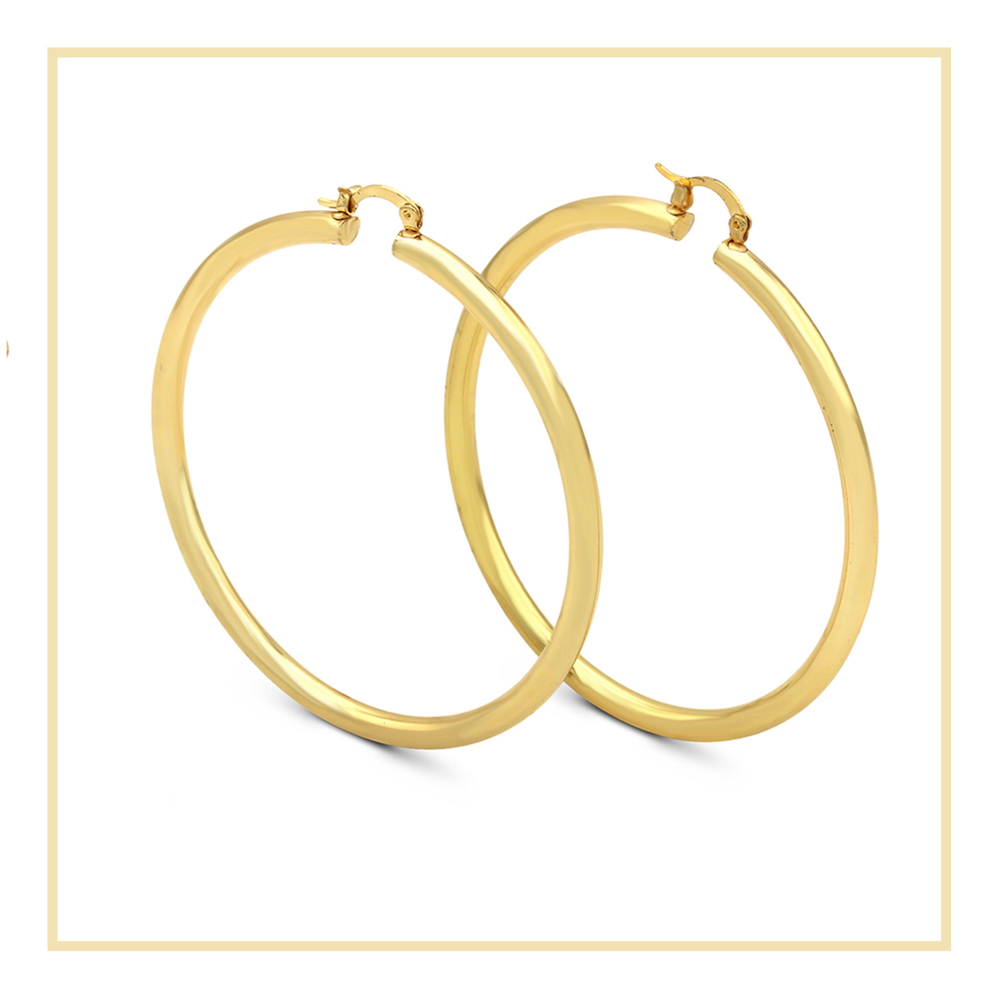 14K Gold-Plated Hoop Earrings 3 mm 25 - 70 mm