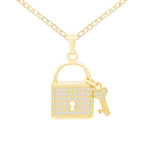 CZ Lock Pendant 14K Gold Filled Necklace Set Jewelry for Women 18" 20" 24"