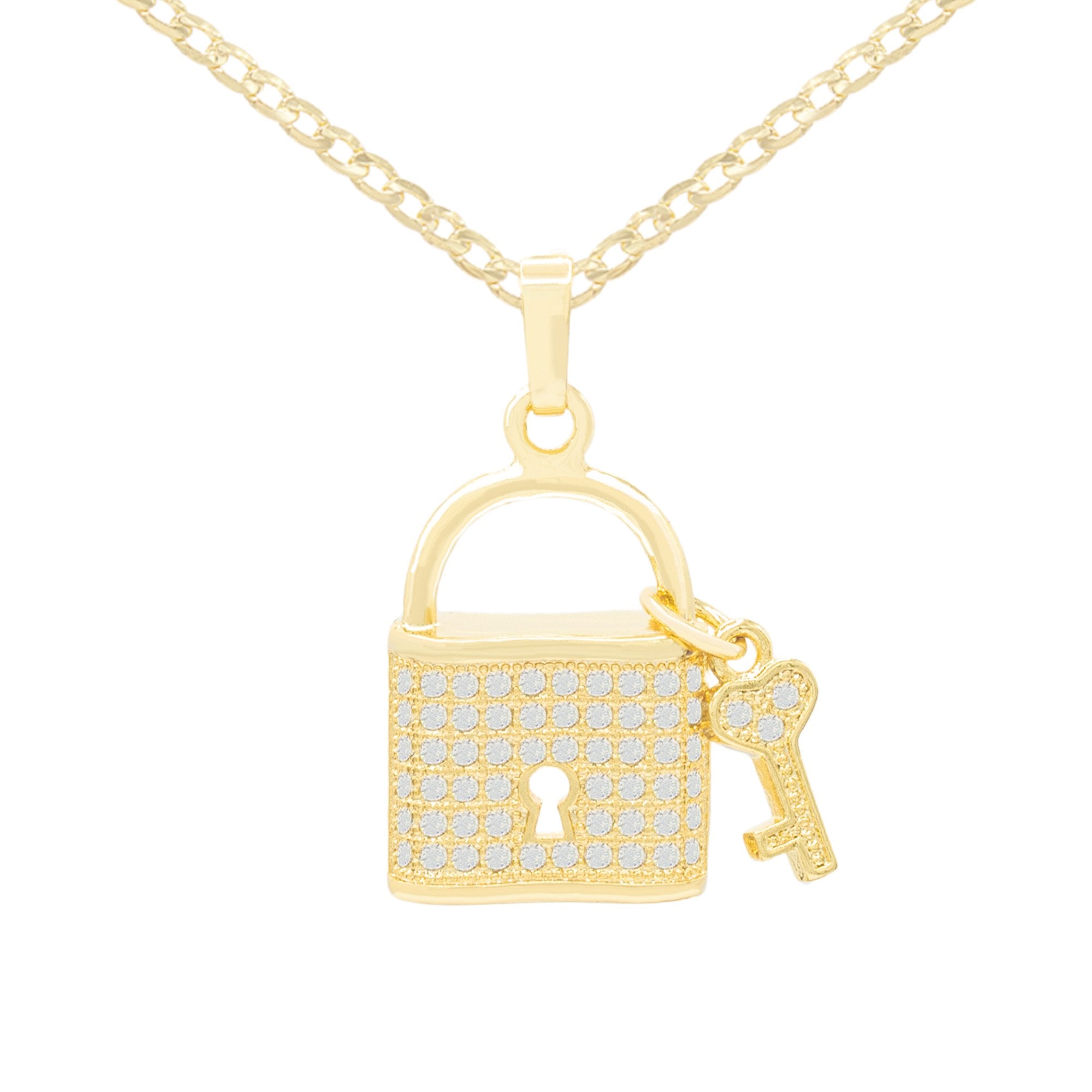 CZ Lock Pendant 14K Gold Filled Necklace Set Jewelry for Women 18" 20" 24"