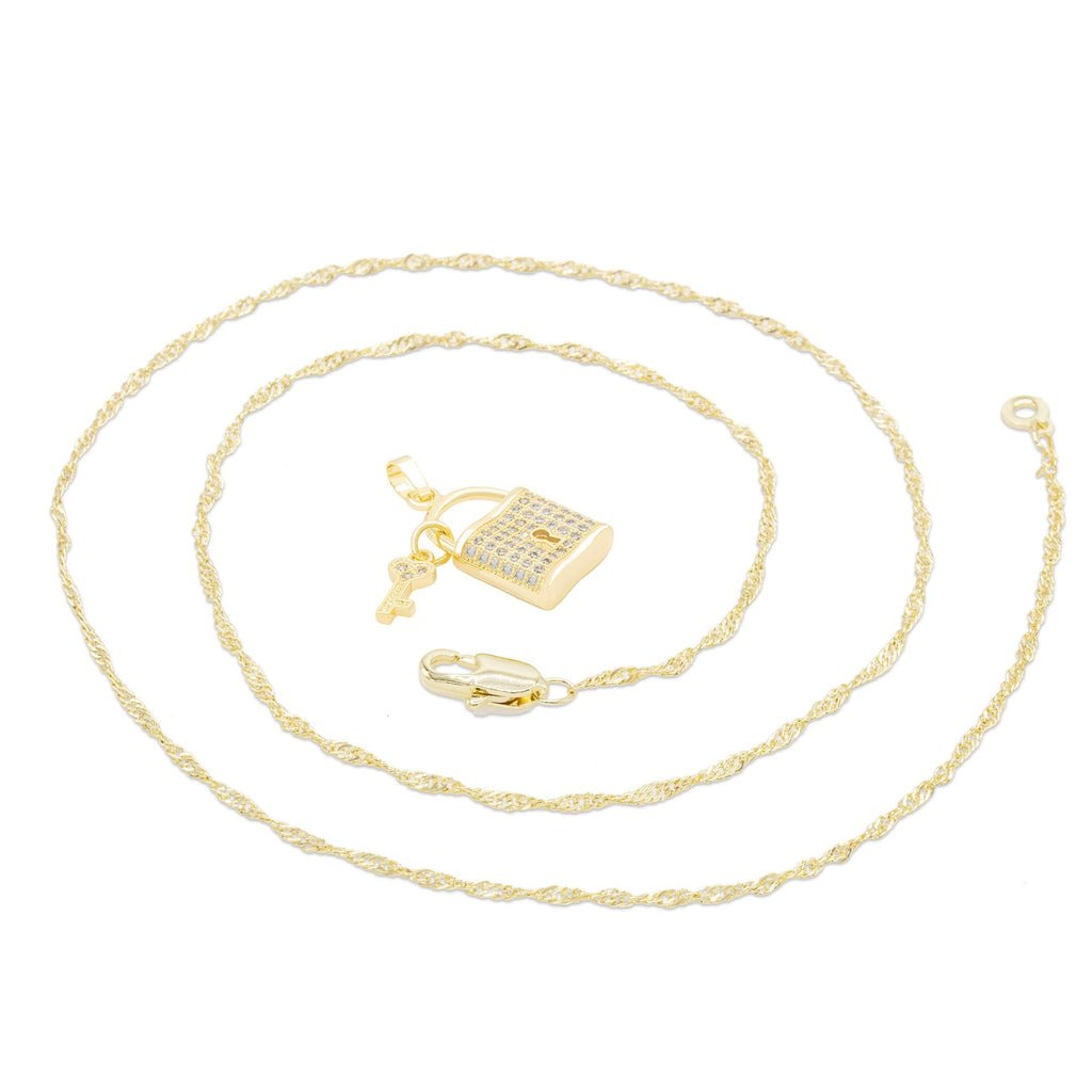 CZ Lock Pendant 14K Gold Filled Necklace Set Jewelry for Women 18" 20" 24"