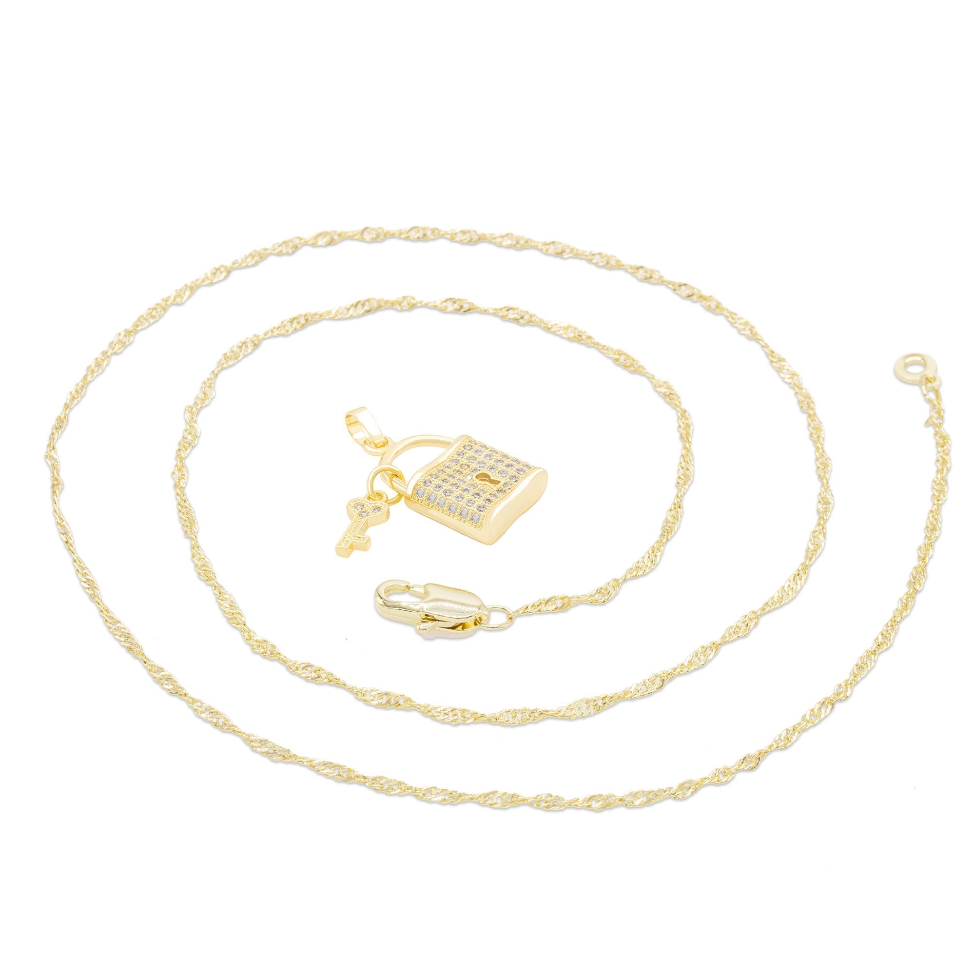 CZ Lock Pendant 14K Gold Filled Necklace Set Jewelry for Women 18" 20" 24"