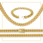 Cuban Link 14K Gold Plated Necklace 30" Bracelet 8.5" Set For Men