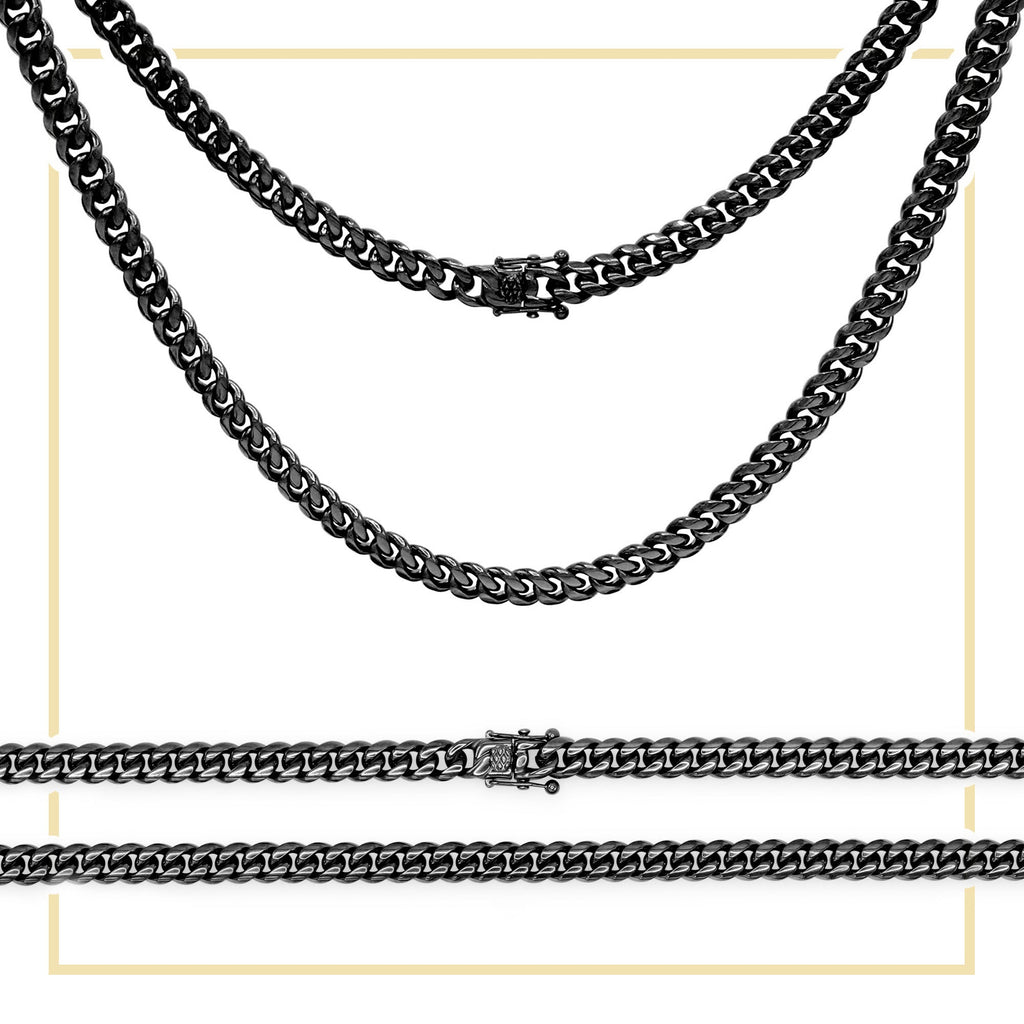 Black Cuban Link Stainless Steel Necklace 30"