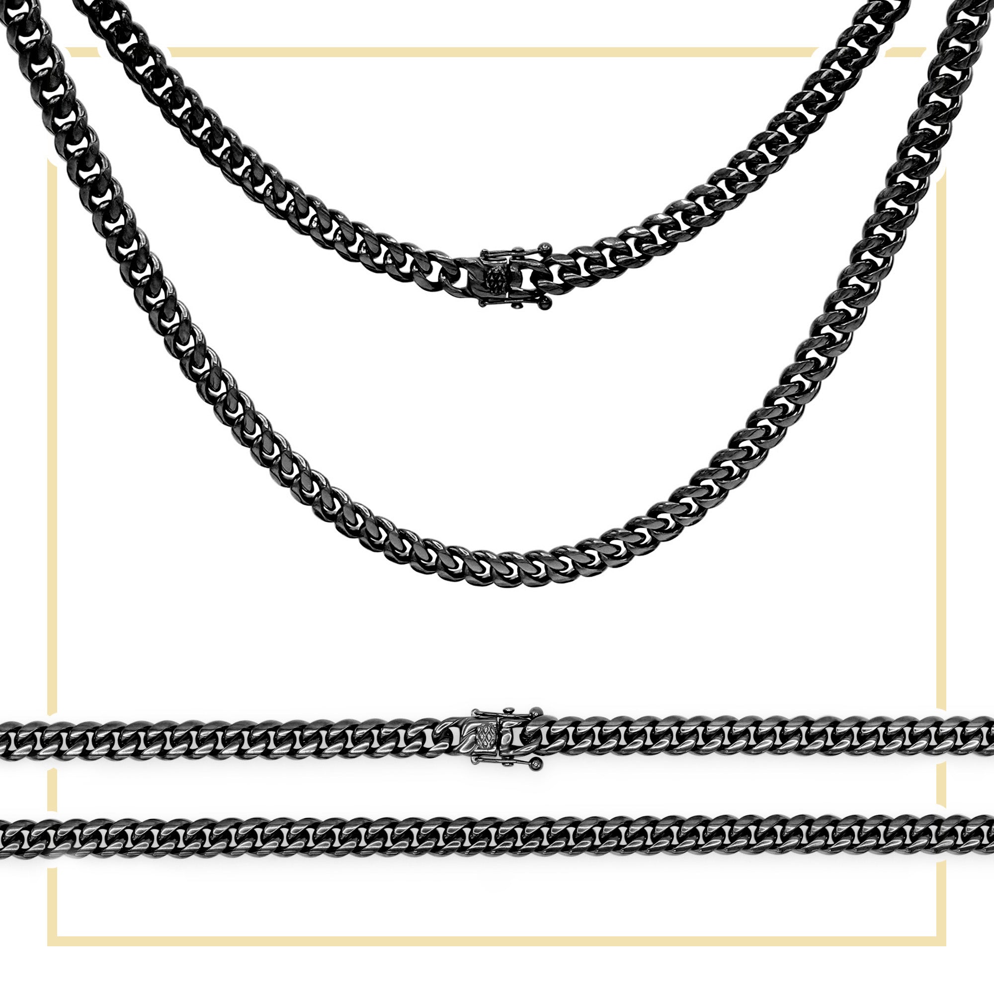 Black Cuban Link Stainless Steel Necklace 30"