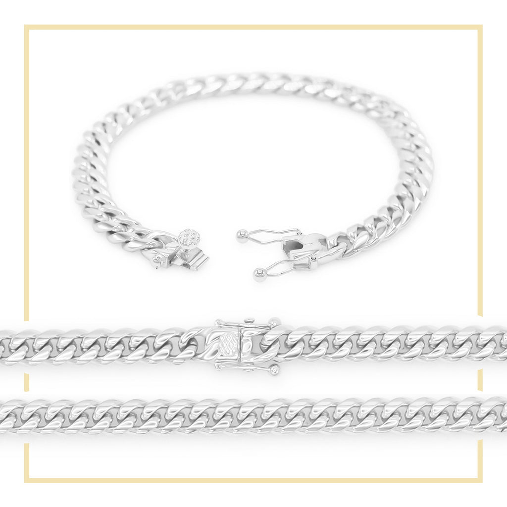 Cuban Link Chain Silver Curb Bracelet 8.5" Stainless Steel Men Jewelry