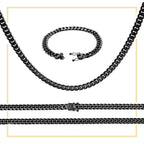 Black Cuban Link Chain Necklace 30" Bracelet 8.5" Stainless Steel Set For Men