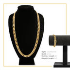 Cuban Link 14K Gold Plated Necklace 30" Bracelet 8.5" Set For Men