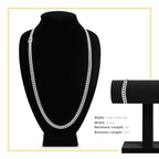 Silver Cuban Link Chain Necklace 30" Bracelet 8.5" Stainless Steel Set For Men