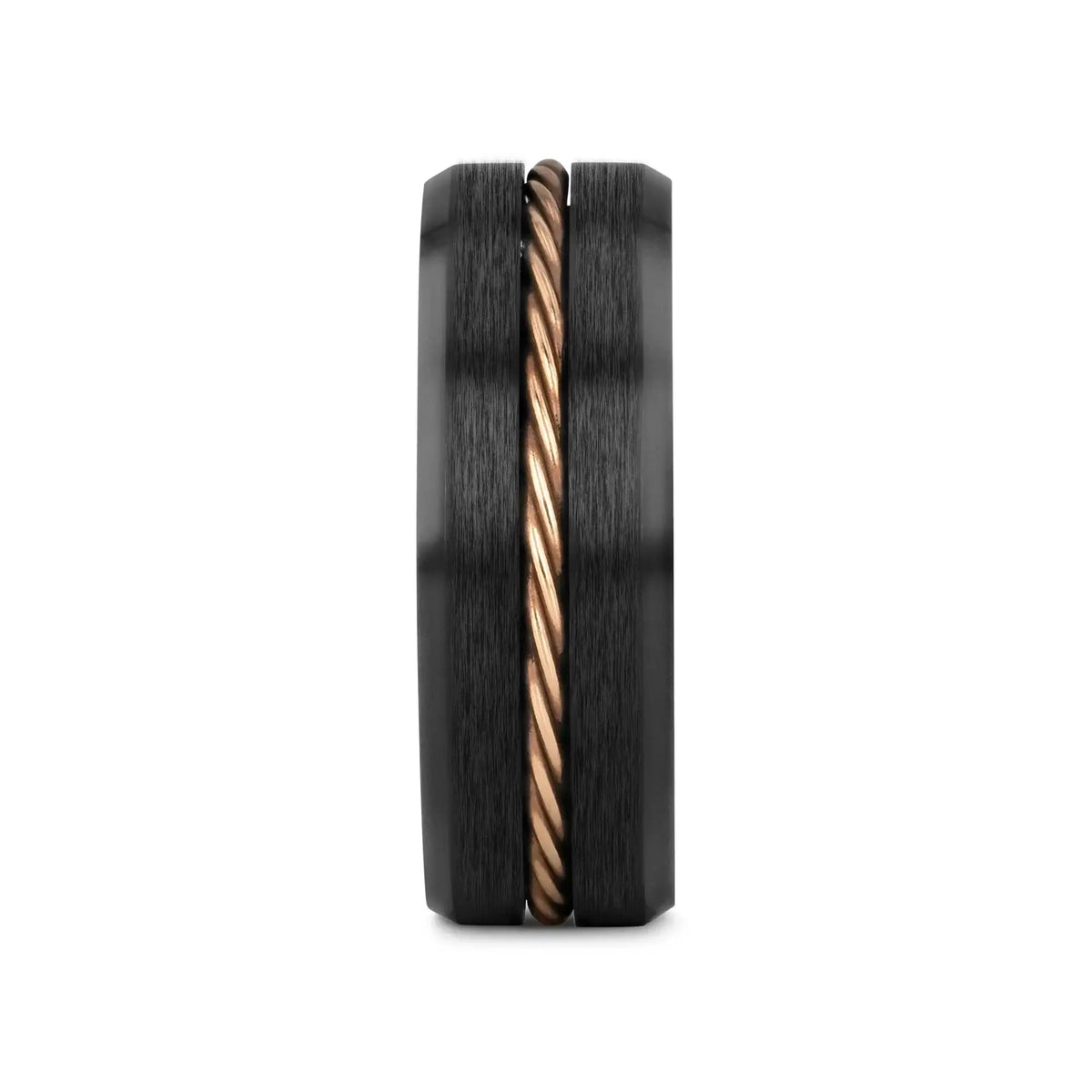 ADELARD Rose Gold Braided Cable Black Tungsten Men’s Wedding Band, Brushed Center with Polished Beveled Edges – 8mm