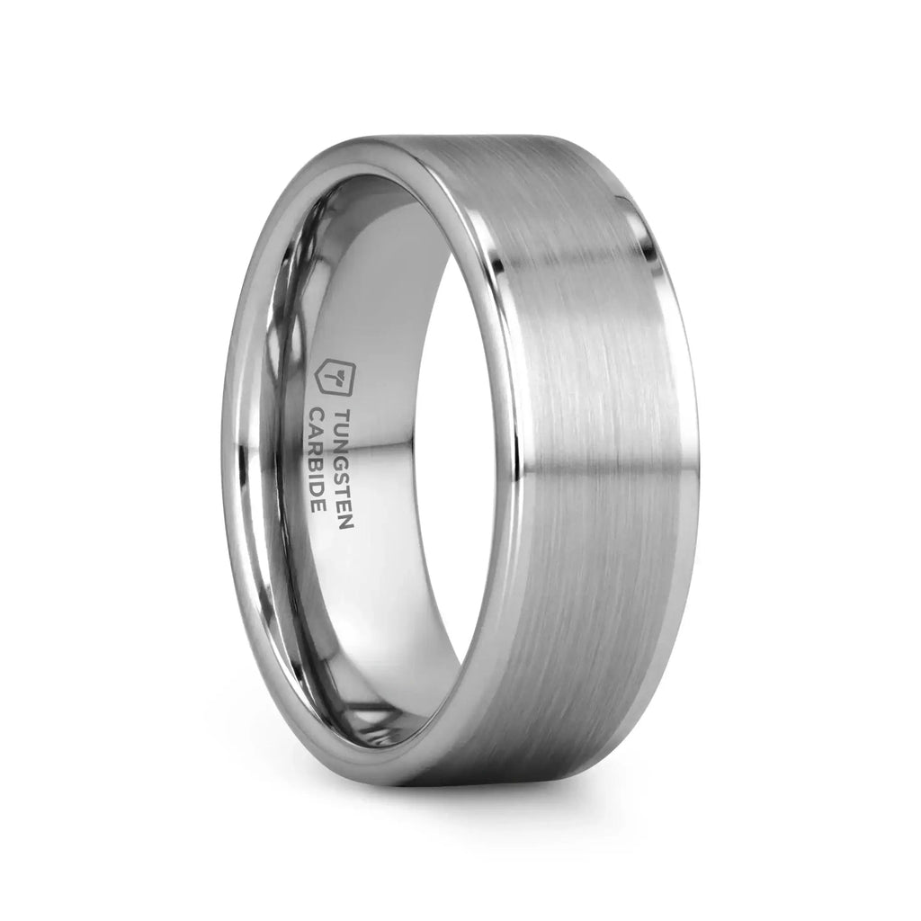 AIRES Flat Brush Finish Center Polished Edges Tungsten Carbide Ring - 4mm - 10mm
