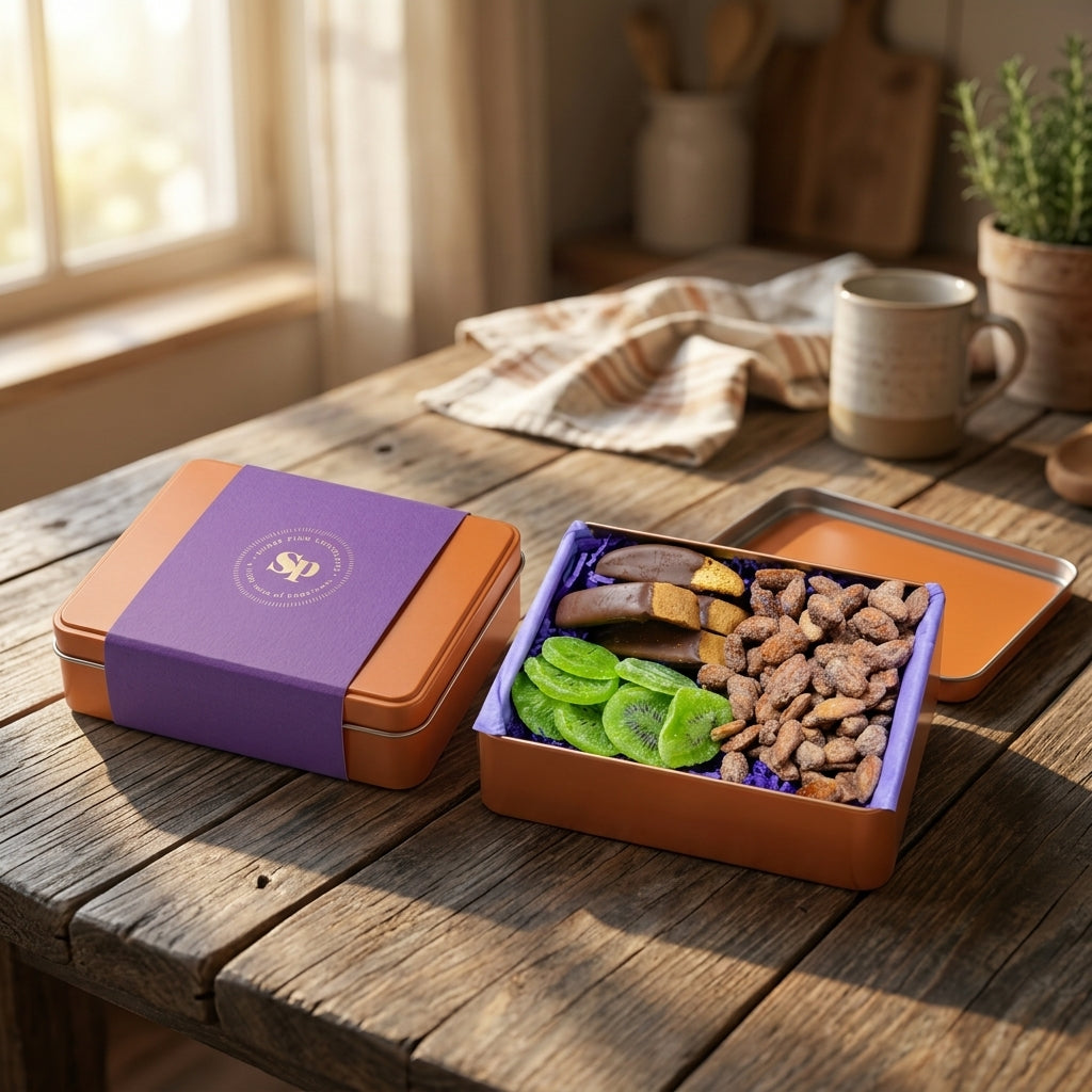 Cinnamon Almond Dried Fruit & Chocolate Dipped Salted Caramel Biscotti Gift Tin