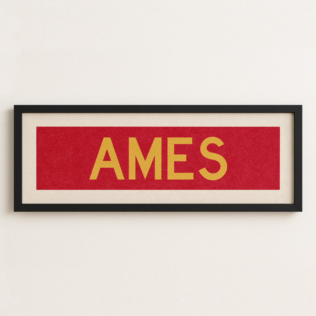 Framed Ames Red and Gold Bus Scroll
