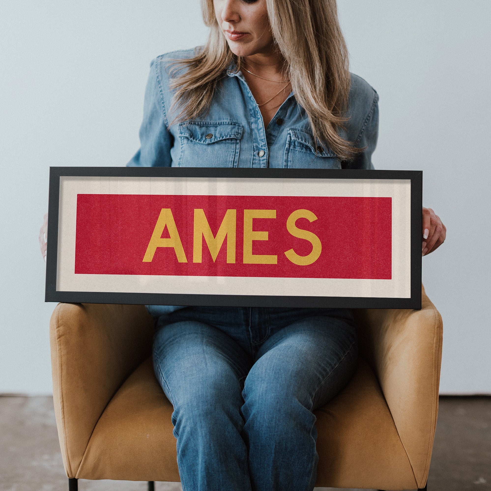 Framed Ames Red and Gold Bus Scroll