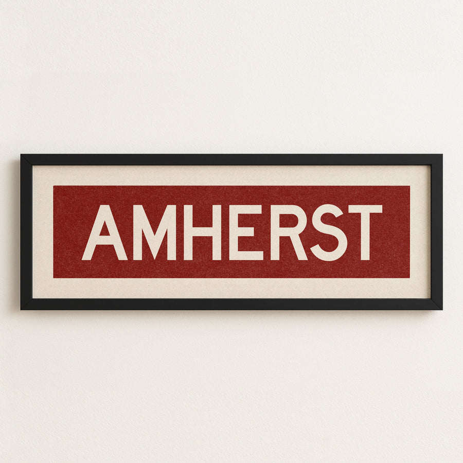 Framed Amherst Maroon and White Bus Scroll