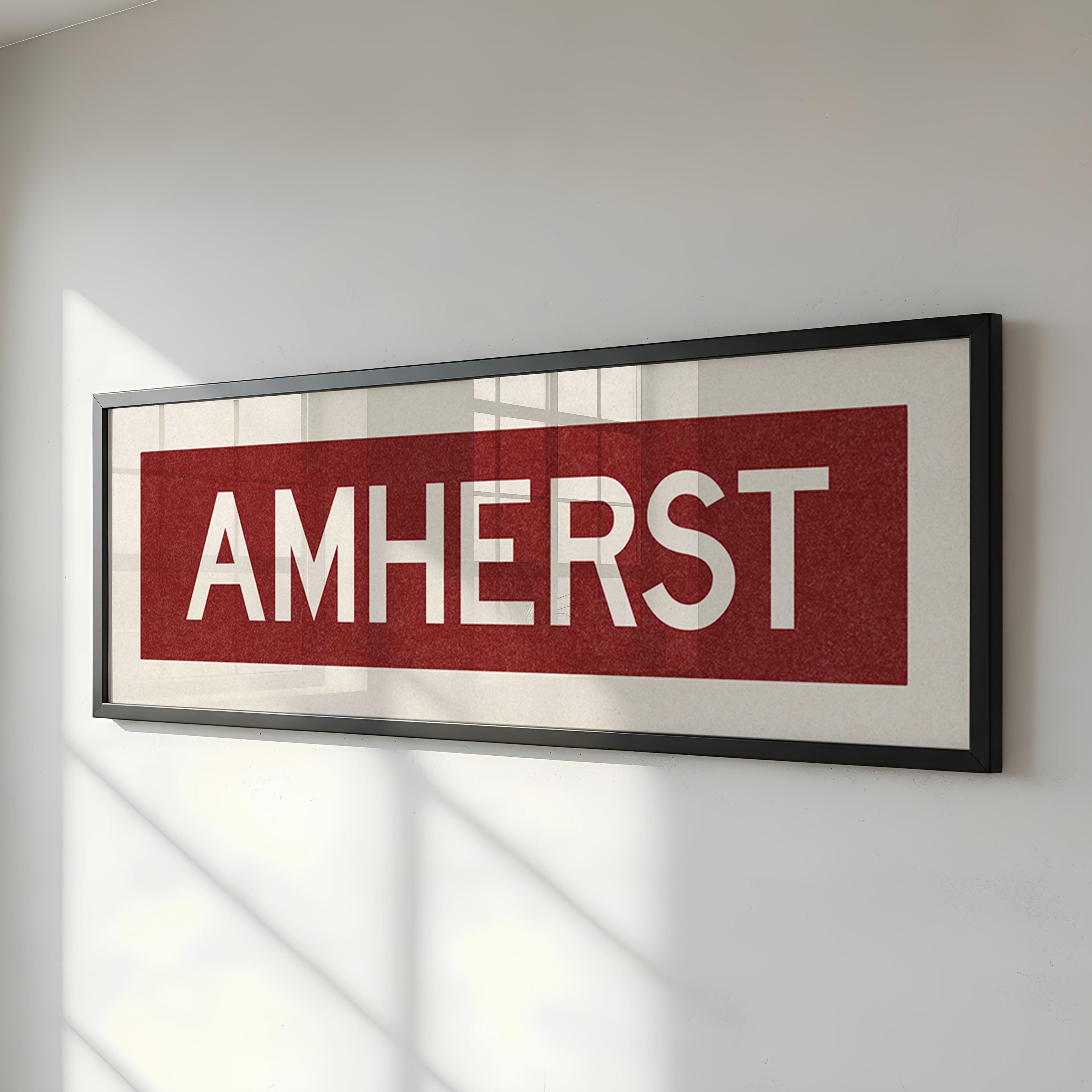 Framed Amherst Maroon and White Bus Scroll