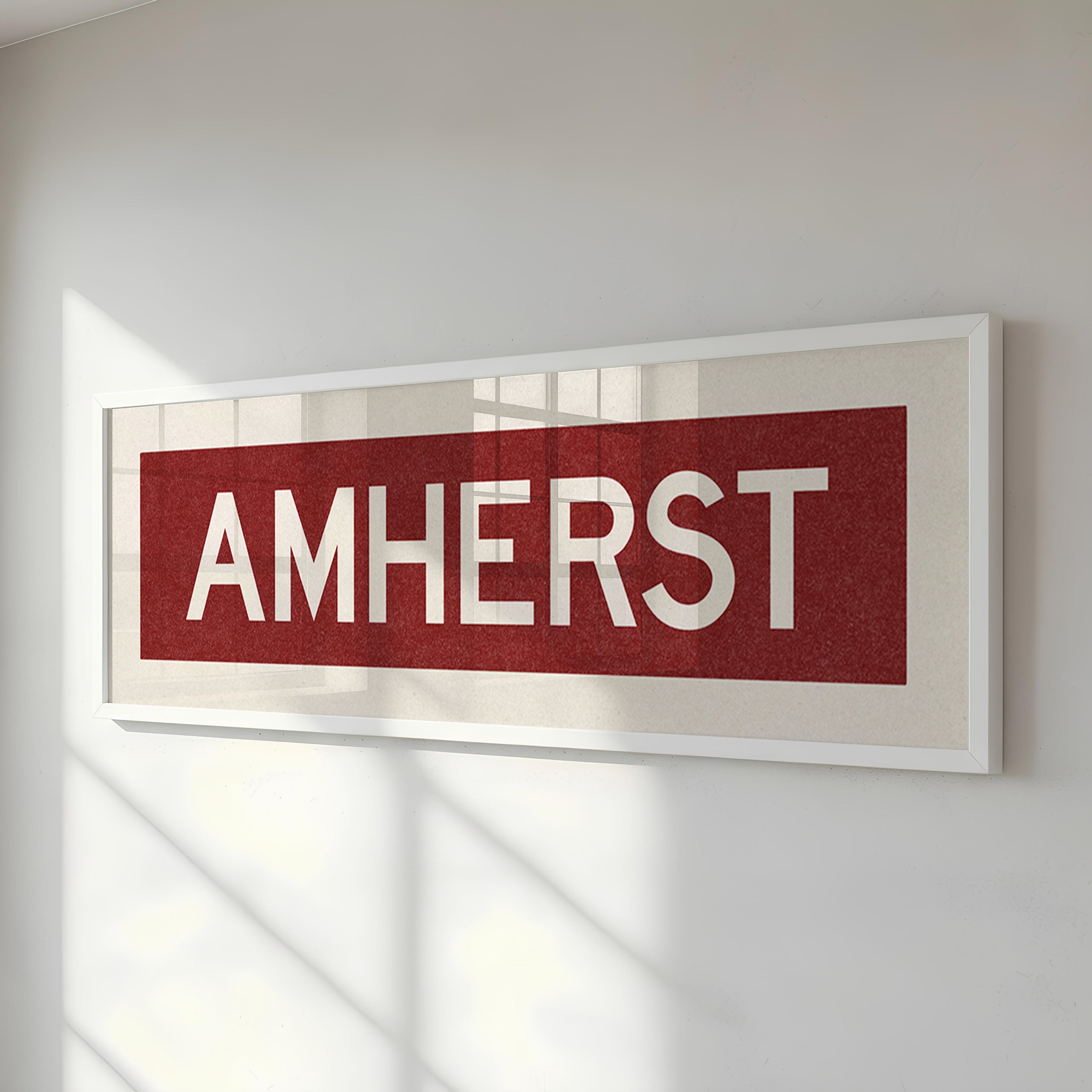 Framed Amherst Maroon and White Bus Scroll