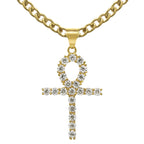 Ankh 1 Pendant Cubic Zirconia with Necklace Set 14K Gold Plated