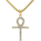 Ankh 1 Pendant Cubic Zirconia with Necklace Set 14K Gold Plated