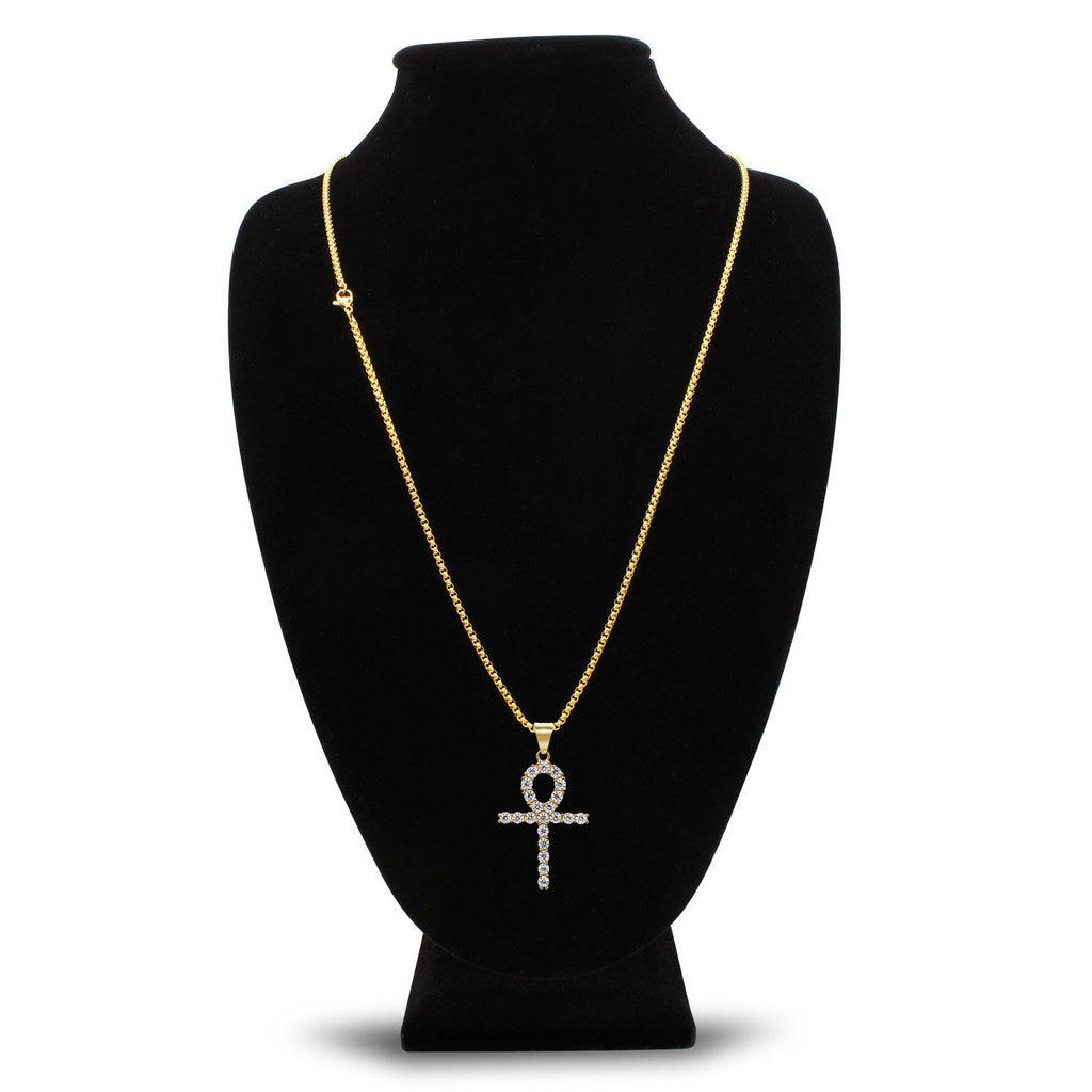 Ankh 1 Pendant Cubic Zirconia with Necklace Set 14K Gold Plated