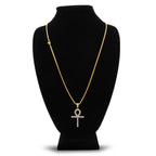 Ankh 1 Pendant Cubic Zirconia with Necklace Set 14K Gold Plated