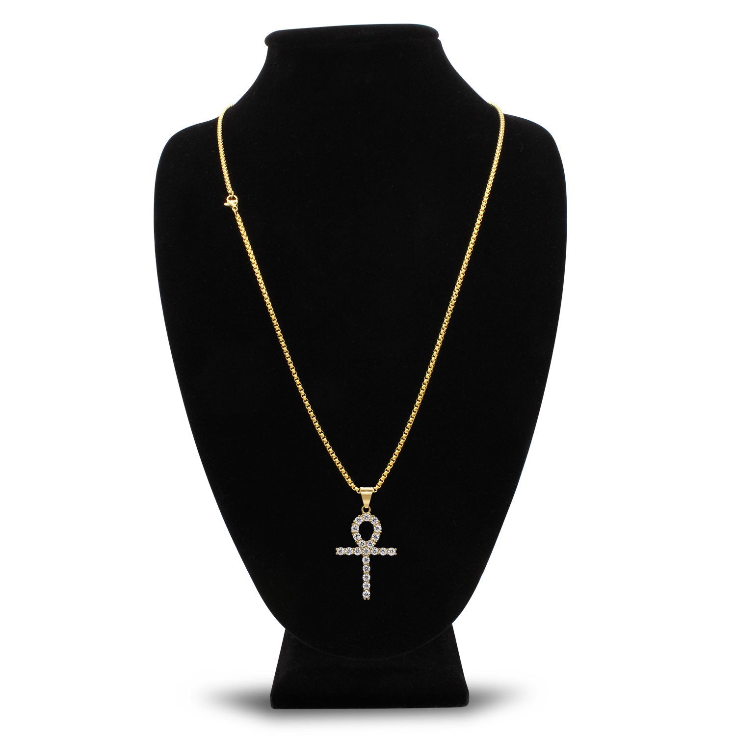 Ankh 1 Pendant Cubic Zirconia with Necklace Set 14K Gold Plated