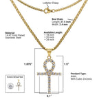 Ankh 1 Pendant Cubic Zirconia with Necklace Set 14K Gold Plated