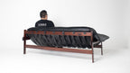 Brazilian Modern MP-41 Sofa in New Black leather and Brazilian Hardwood by Percival Lafer