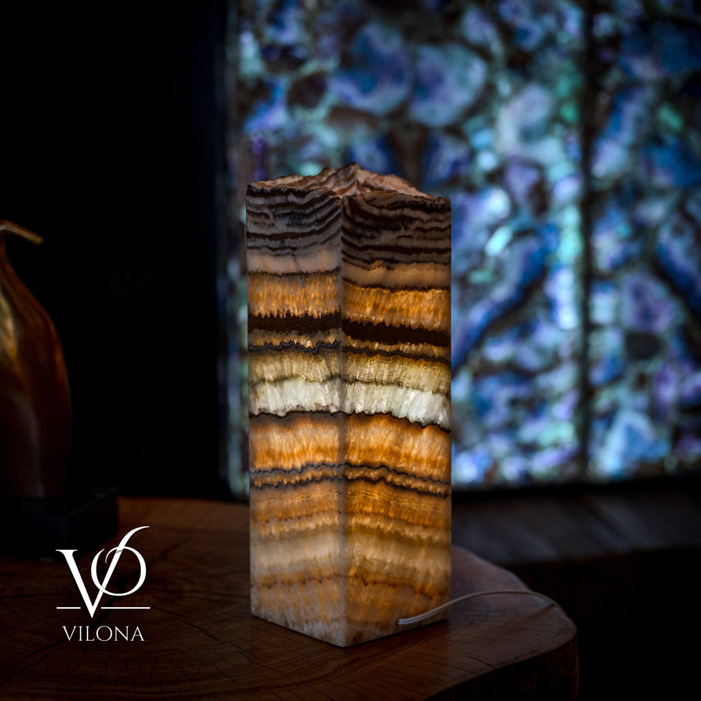 Aqua Onyx Table Lamp - Small - (18" Tall, 6x6" Live Edge Square #7)