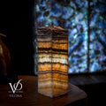 Aqua Onyx Table Lamp - Small - (18" Tall, 6x6" Live Edge Square #7)
