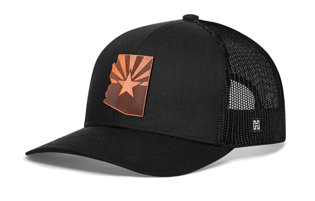 Arizona Flag Trucker Hat  |  Leather State Outline AZ Snapback