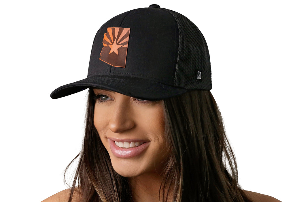 Arizona Flag Trucker Hat  |  Leather State Outline AZ Snapback