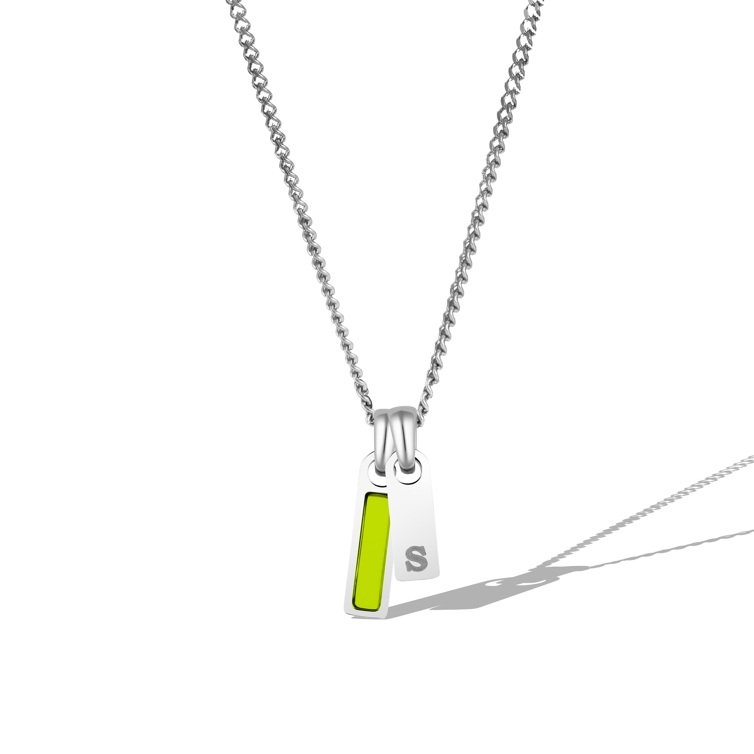 Birthstone & Initial Tag Necklace - Silver