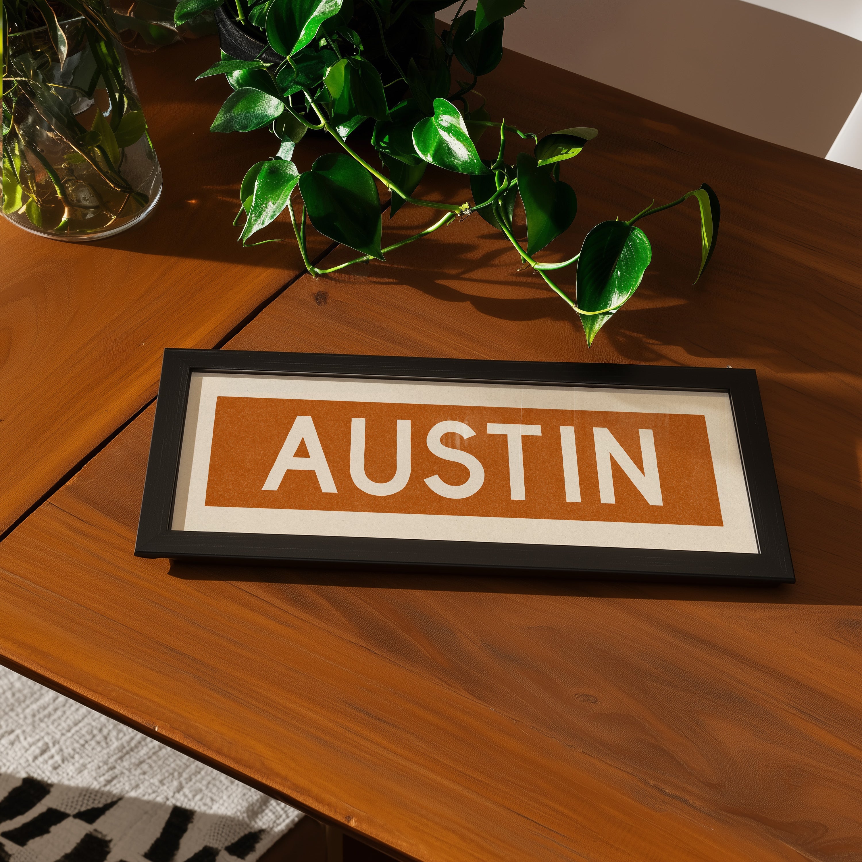 Framed Austin Orange Bus Scroll