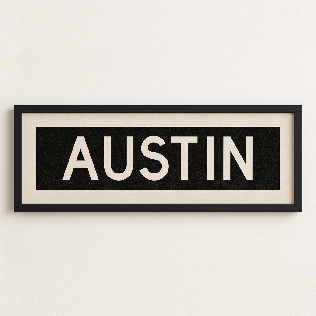 Framed Austin Bus Scroll Sign