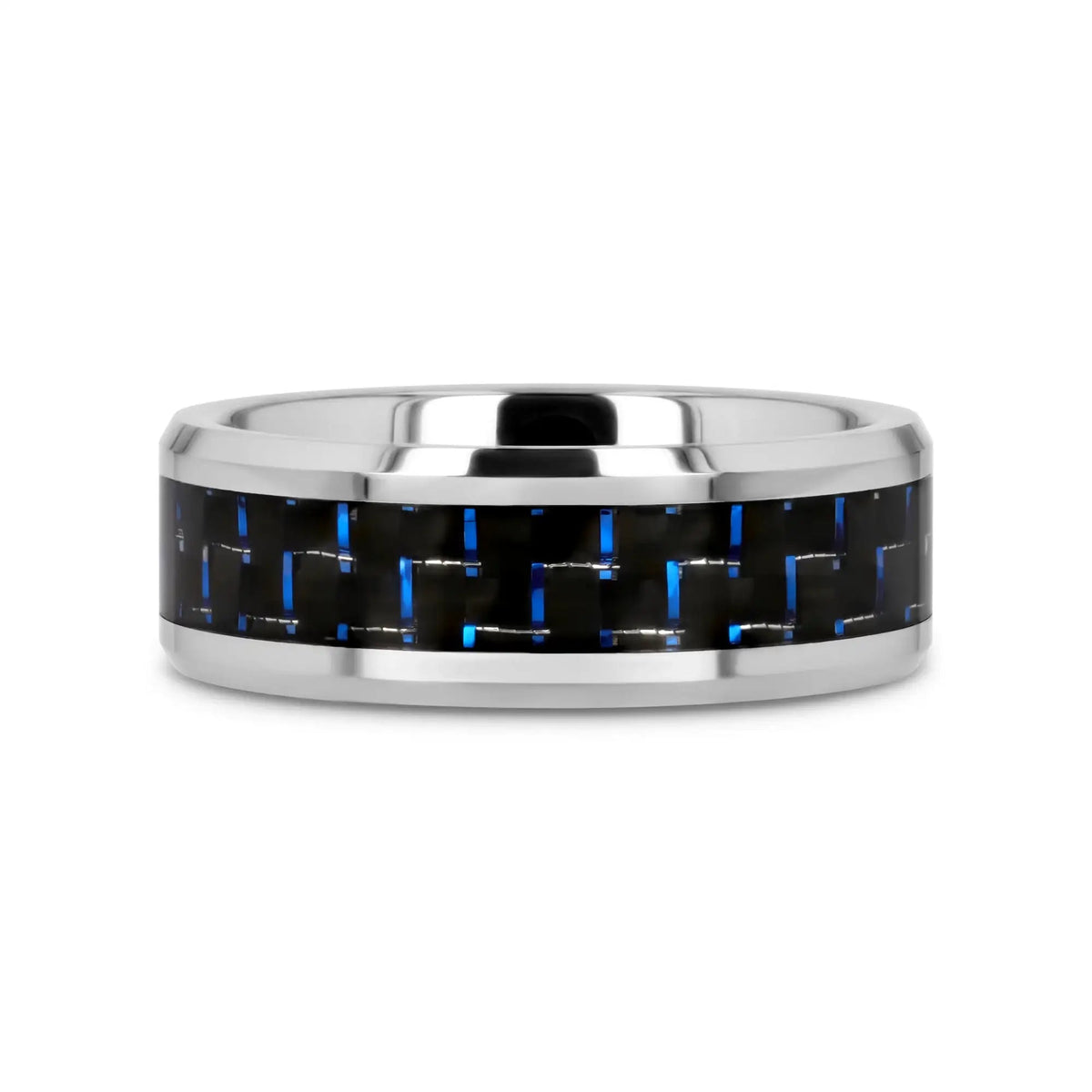 AUXILIUS Tungsten Carbide Ring with Black & Blue Carbon Fiber Inlay - 6mm - 10mm