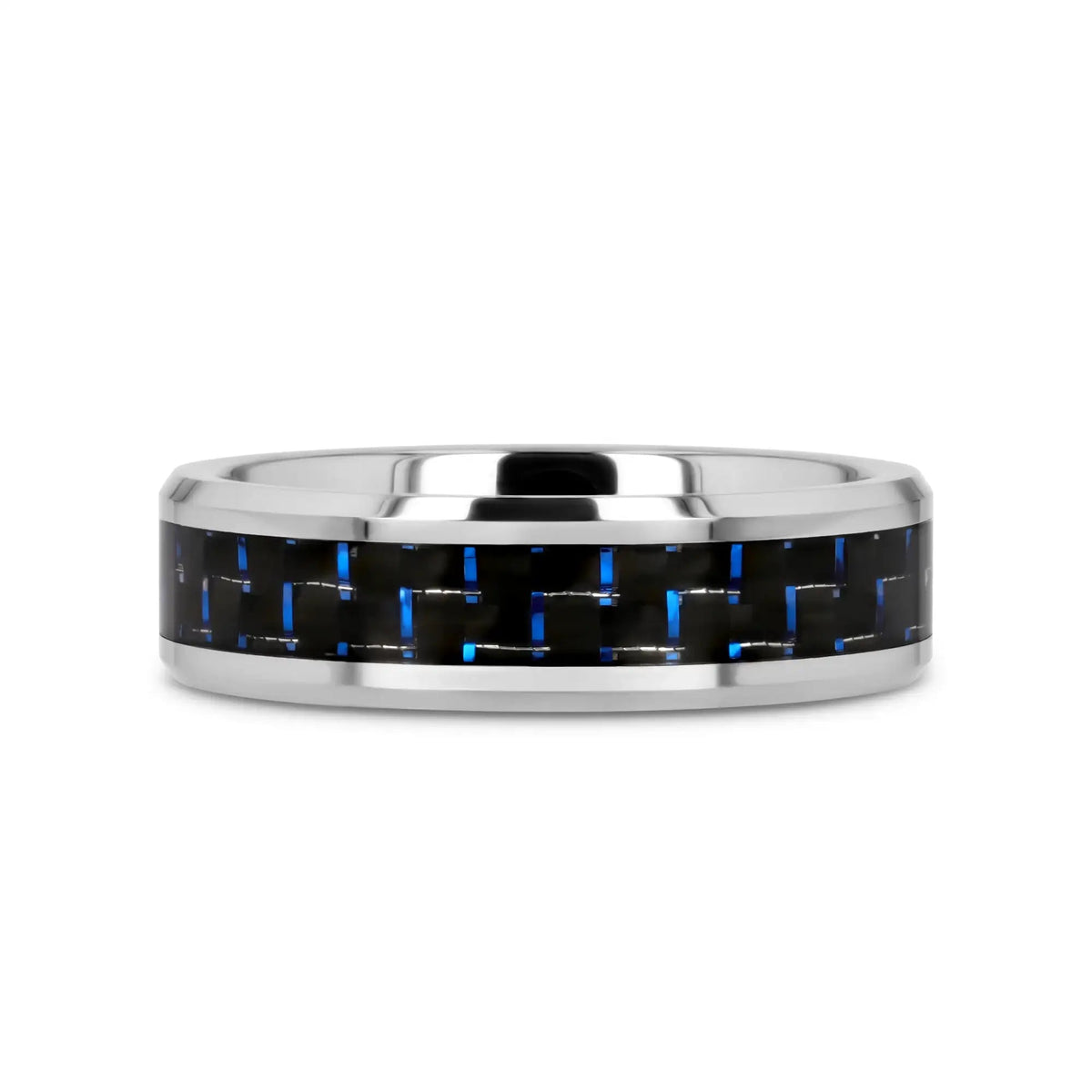 AUXILIUS Tungsten Carbide Ring with Black & Blue Carbon Fiber Inlay - 6mm - 10mm