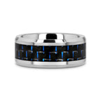 AUXILIUS Tungsten Carbide Ring with Black & Blue Carbon Fiber Inlay - 6mm - 10mm