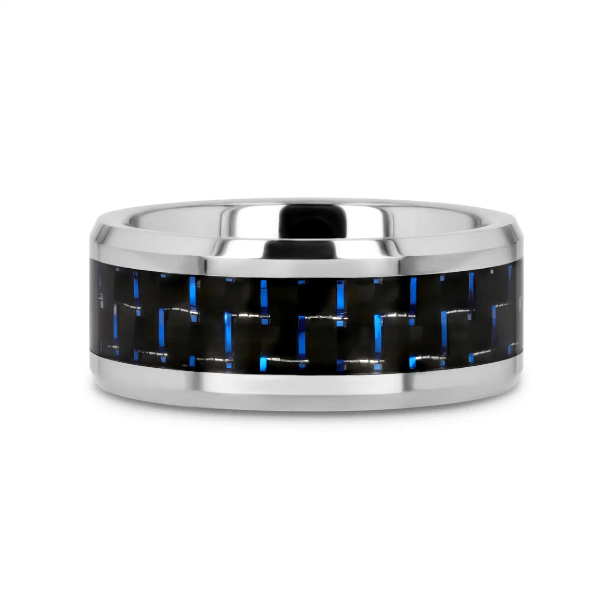 AUXILIUS Tungsten Carbide Ring with Black & Blue Carbon Fiber Inlay - 6mm - 10mm