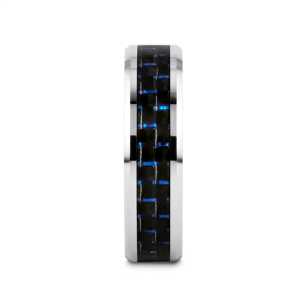 AUXILIUS Tungsten Carbide Ring with Black & Blue Carbon Fiber Inlay - 6mm - 10mm