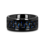 AVITUS Black Beveled Ceramic Ring with Blue & Black Carbon Fiber Inlay - 4mm - 10mm