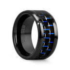 AVITUS Black Beveled Ceramic Ring with Blue & Black Carbon Fiber Inlay - 4mm - 10mm