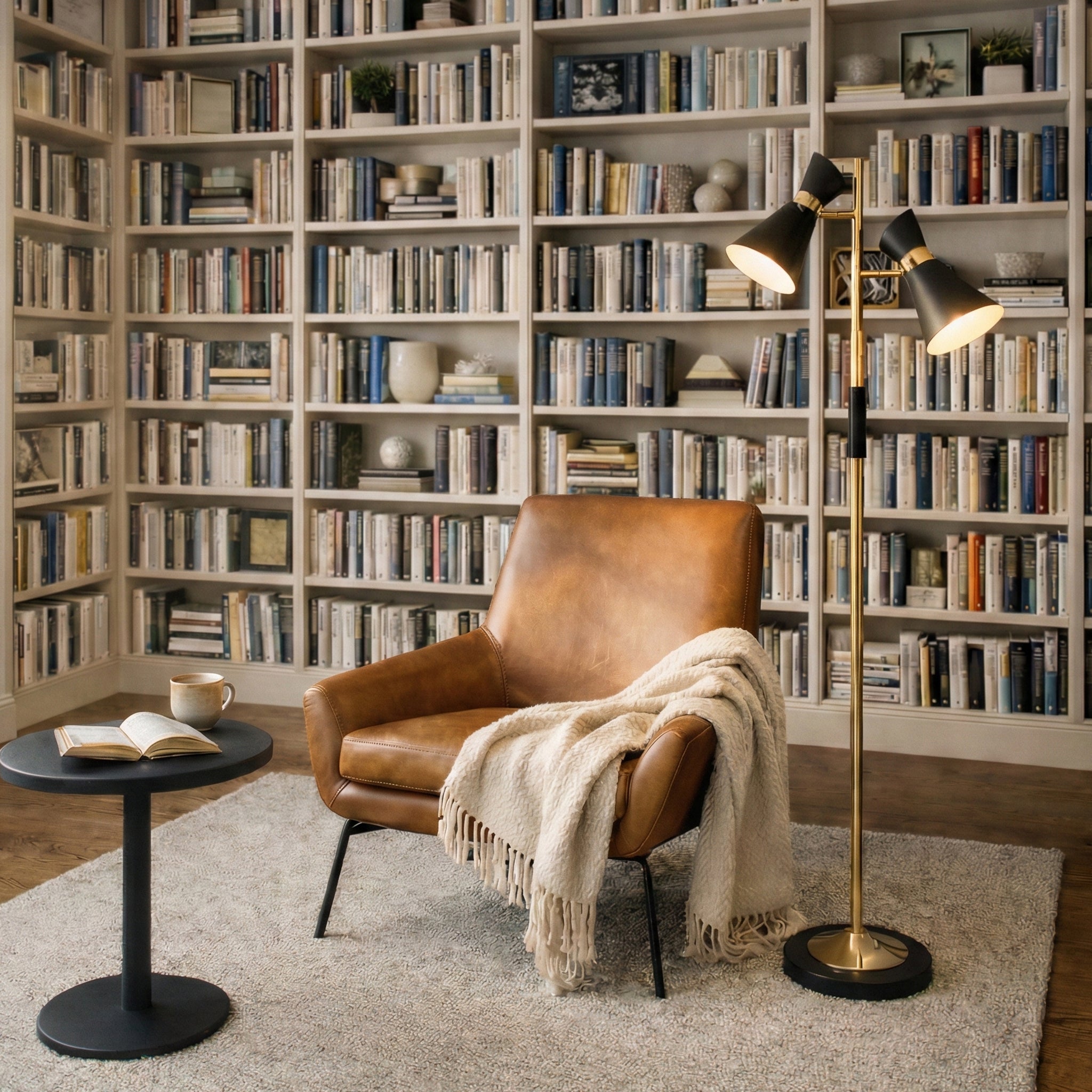 Axis Brassed Gold Floor Lamp with 4-Way Switch Double Spots with Metal Base