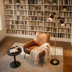 Axis Brassed Gold Floor Lamp with 4-Way Switch Double Spots with Metal Base