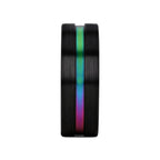 AZURE Flat Black Ceramic Ring Brushed with Rainbow Groove - 4mm - 8mm