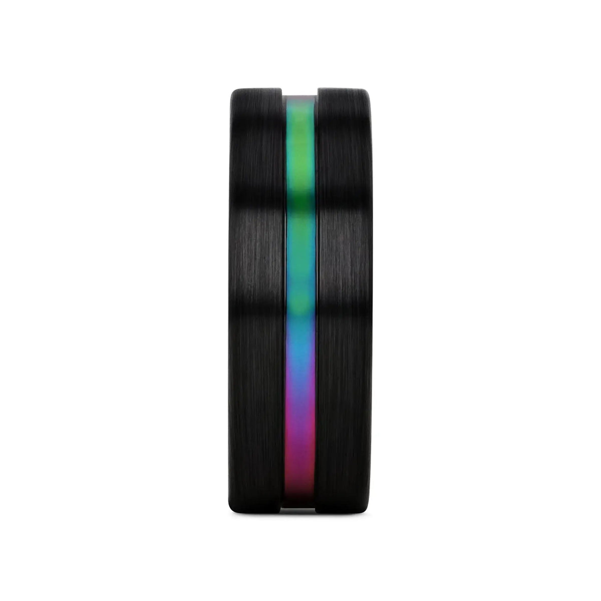 AZURE Flat Black Ceramic Ring Brushed with Rainbow Groove - 4mm - 8mm