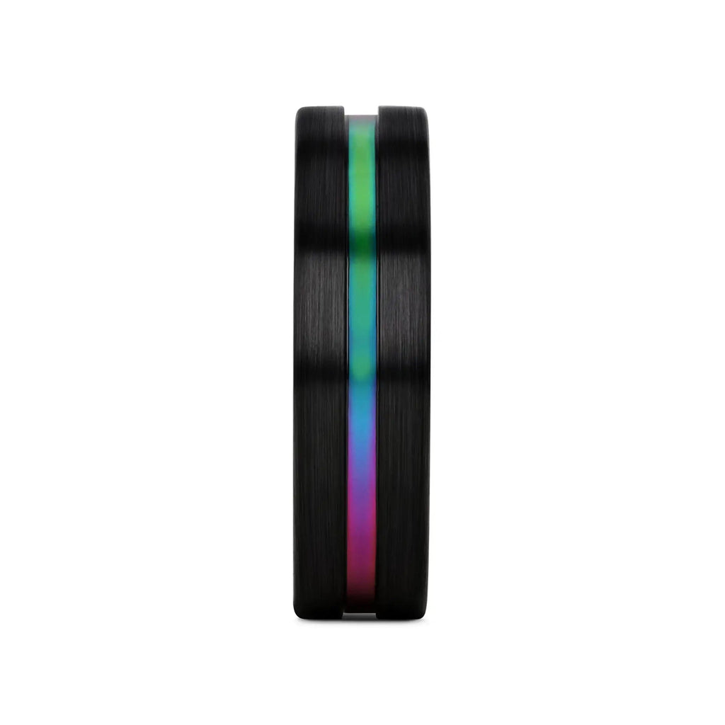 AZURE Flat Black Ceramic Ring Brushed with Rainbow Groove - 4mm - 8mm