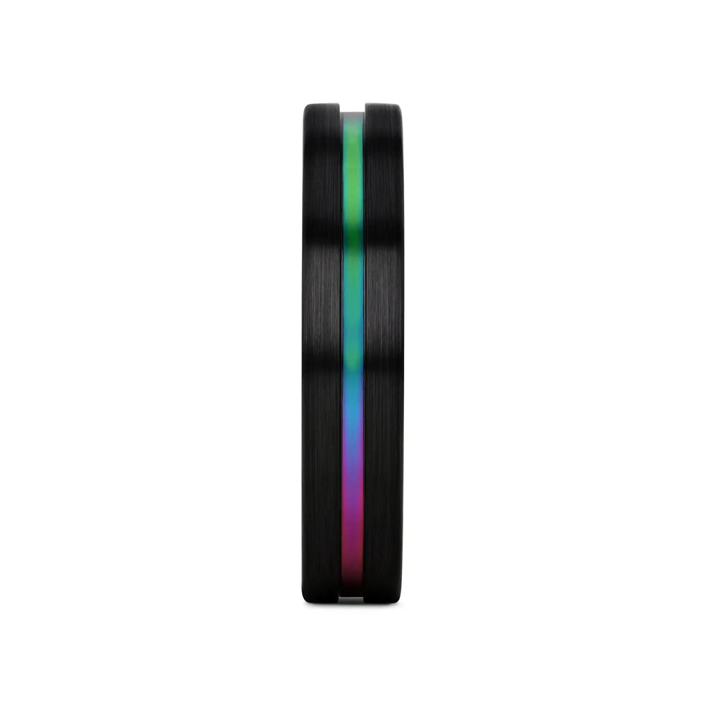AZURE Flat Black Ceramic Ring Brushed with Rainbow Groove - 4mm - 8mm